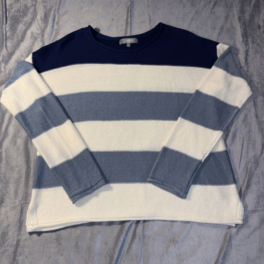 Marled Reunited Women's Striped Sweater Size Large Blue And White